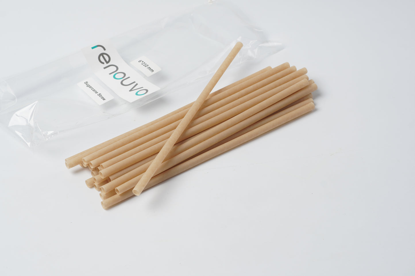 Straw Sugarcane 6×210mm Flat Cut Natural Paper UnWrapped